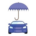 The blue car is protected by an umbrella